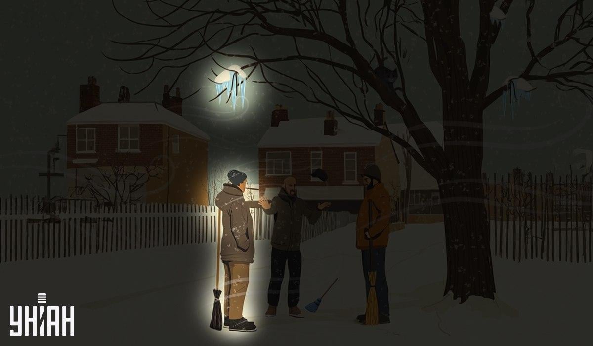 Jeden zo školníkov stál pod soplem, ktorý visel na strome / koláž Moje